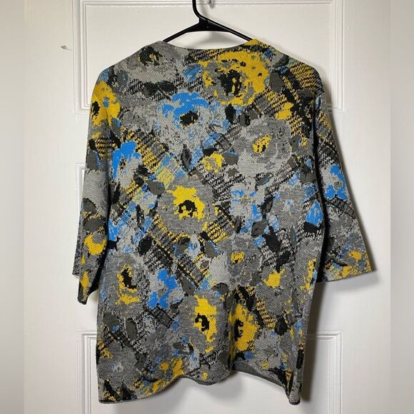 Anthropologie Troubadour | Floral Plaid Mock Neck Sweater Gray Yellow Small - Picture 6 of 6